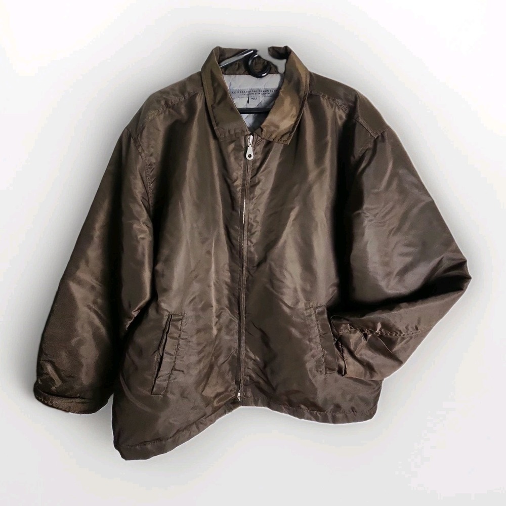 NWOT Le Collezioni Structure Men Large Brown Full Zip Jacket Quilt Lining Korea